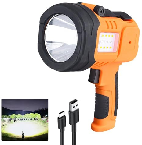 Potente linterna recargable, 1000.000 lúmenes, foco de mano de caza, portátil, superbrillante, linterna de trabajo impermeable para camping, vela, emergencia al aire libre, caza