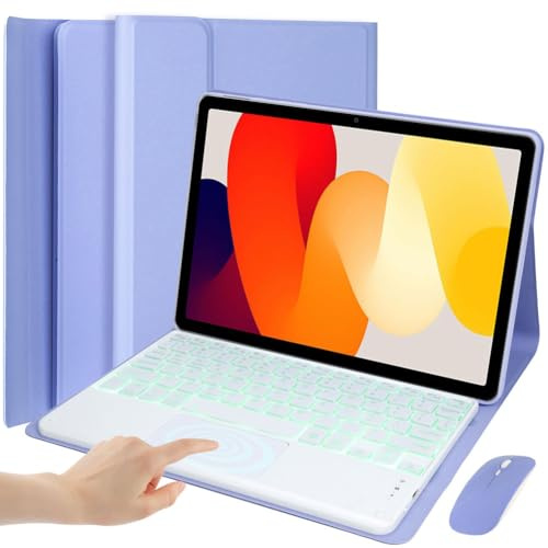 EHLCYS Touchpad Keyboard Case for Xiaomi Redmi Pad SE 11-inch 2025/2023, 7 Color Lighting Removable Bluetooth German QWERTZ Keyboard with Mouse,Lila