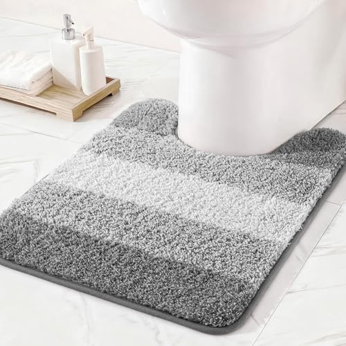 Exclusivo Mezcla Microfiber Toilet Mat U-Shaped 50x60 CM, Extra Soft Non-Slip Super Absorbent Bathroom Mats, Machine Washable Quick Dry Bath Rugs for Toilet Floor, Gradient Grey