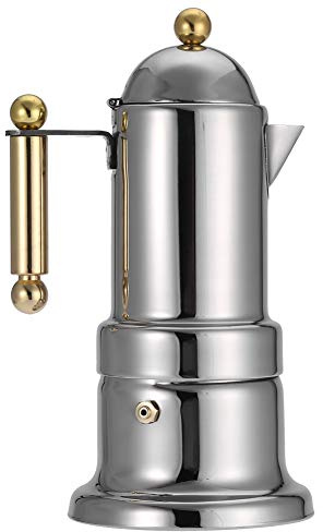 Phefop Vigano Kaffeemaschine, Moka-Kanne aus Edelstahl, 4 Tassen, Sicheres Brühgerät für Zuhause und Büro