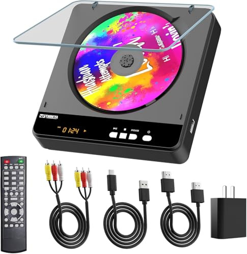 Portable DVD Player, All Region Free True HD 1080P Upscaling DVD Player for Smart TV with HDMI Cable (Black)