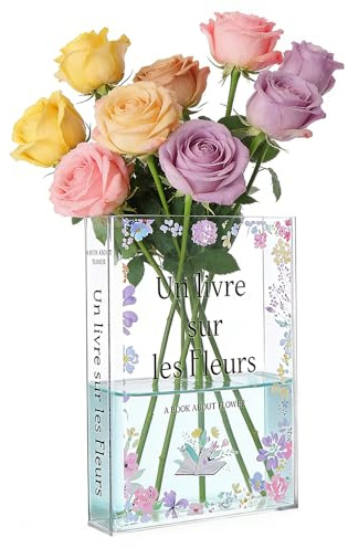 RNPKZ Acrylic Book-Shaped Decorative Vase, 20x15x5CM Clear Book Vase for Flower, Aesthetic Book Flower Vase, Modern Bookshelf Flower Vases for Home Office Bookshelf Bedroom Decor Book Lovers Gift