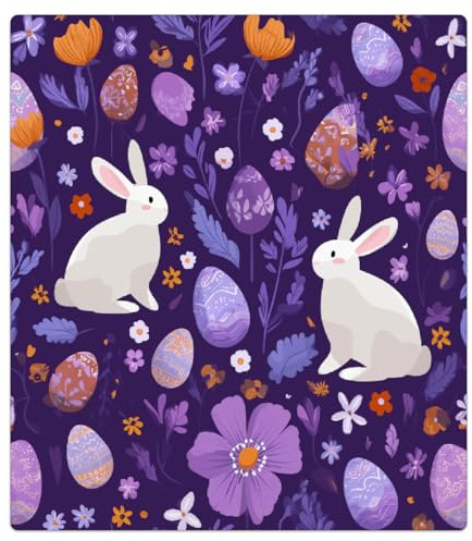 Mexpekil Kühlschrank-Magnetabdeckung, Motiv: violette Haseneier, Blumen, 53,3 x 66 cm, dekorativer Geschirrspüler-Aufkleber für Haustür, wasserdicht, Küchengerät, magnetisch