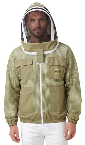 Imkado Atmungsaktive Imkerjacke Fechtschleier, Olivgrün, L
