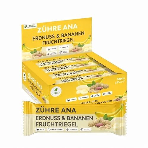 Zühre Ana Erdnuss Banane Fruchtriegel 12x35g – Vegan, Glutenfrei, Zuckerfrei (Erdnuss Banane Fruchtriegel)
