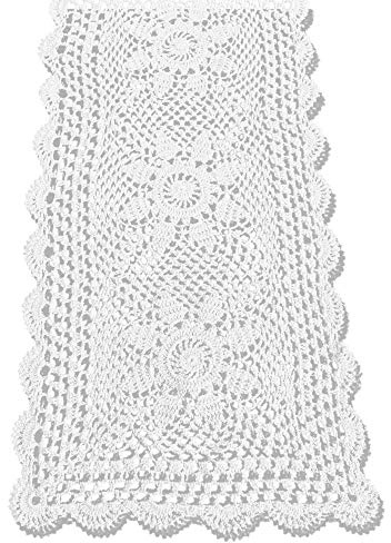 TideTex Coton Tournesol Chemin de Table rectangulaire Crochet Dentelle Creux Nappe Rural Tissage à la Main à Tricoter Coque Chiffon Meubles Décor Napperon, Coton, Blanc, 15 7x39 3