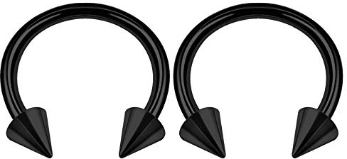 KJM FASHION 2 Stk Eloxiert Schwarz Ohrringe Hufeisen 1.6 mm 14 Gauge 12 mm 1/2 4mm Spitzen Cartilage Septum Nose Lip Ohrringe Tragus Piercing Schmuck 2913