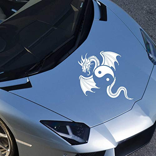 INDIGOS UG Aufkleber - Autoaufkleber Yin Yang Drache 30cm x 24cm Weiß - Tuning Carystyling Heckscheibe Auto