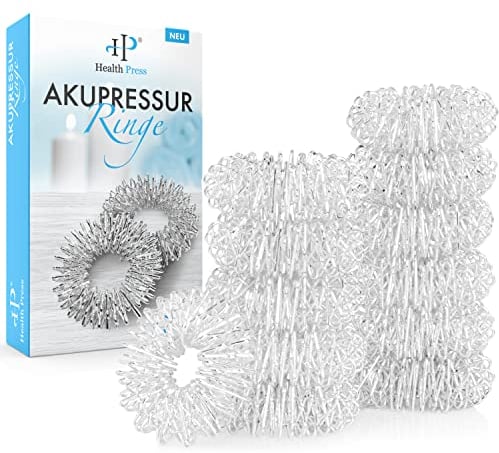 Health Press® Akupressurring Finger Klein – 12er Set Silber – Anti Stress Finger Massage Ring – Akupressur Ring Massagering + Gratis Anleitungs E-Book