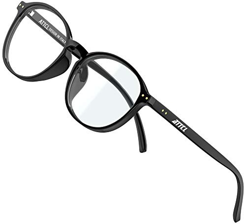 ATTCL Ultra léger Lunettes Anti Lumière Bleue Gaming - Anti fatigue & Anti-reflets Ronde Lunettes pour hommes et femmes1133-Noir
