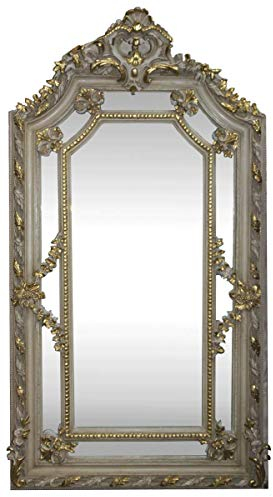 Casa Padrino Barock Wandspiegel Creme Antik Stil/Gold 115 x H. 215 cm - Prunkvoller Barock Spiegel mit wunderschönen Verzierungen - Möbel im Barockstil