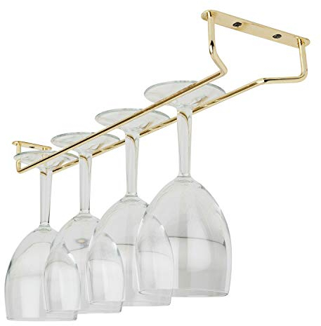 We Can Source It Ltd - Brass Wine Glass Hanger - Glassware Storage Holder Bar Rail Rack 16
