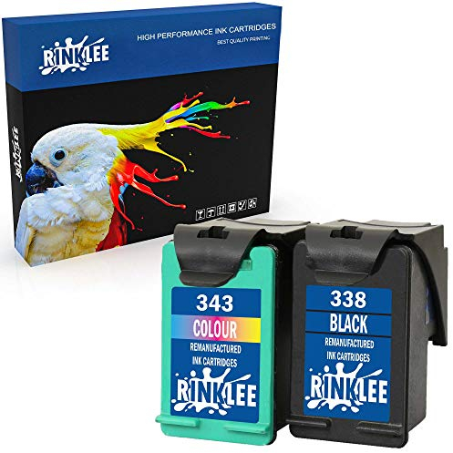 RINKLEE Wiederaufbereitete Tintenpatrone für HP 338 343 kompatibel mit HP Photosmart 2575 2610 2710 8150 8450 8750 C3180 DeskJet 460 6540 9800 PSC 1610 2355 Officejet 100 150 H470 | 1 Schwarz, 1 Farbe