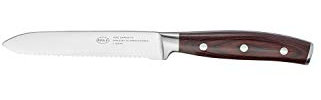 RÖSLE Universalmesser mit Wellenschliff Rockwood, Hochwertiges Küchenmesser zum universellen Einsatz, Obst und Gemüse, Klingenspezialstahl, rotbraunes Pakkaholz, Fingerschutz