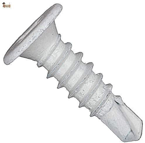 BricoLoco Lot de 100 vis autoperceuses noires, blanches ou zinguées, tête extra plate, pointe foret, pour métal, panneau... (100 pièces 4,2 x 14 blanc)