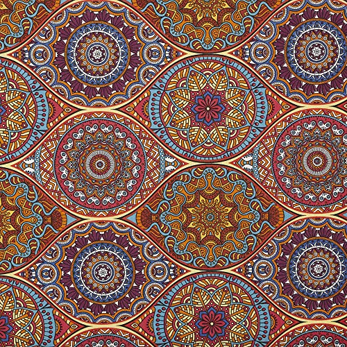 Kt KILOtela - Canvas Dekostoff, Home-Accessoires, Dekorationen, Tischdecken, Vorhänge, Kissen, Vorhänge, Taschen, Basteln, 300 cm Länge x 280 cm Breite, Mandalas Daiki, Orange - 3 Meter