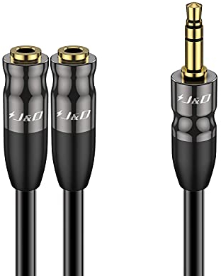 J&D 3,5 mm zu Dual 3,5 mm Kabel, Dauerhaft Heavy Duty Kupfergehäuse 3,5mm 1/8 TRS Männlich auf 2 x 3,5mm 1/8 TRS Weiblich Stecker Kopfhörer Audio Y-Splitter Kabel - 0,2 Meter