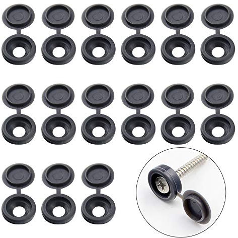 INCREWAY Screw Cover Caps, 100 Pcs Plastic Screw Caps Fold Washer Flip Tops Hinged Screw Decorative Cover with Organized Box (Dark Grey)