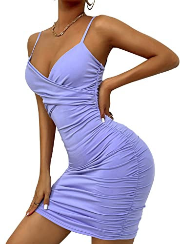 AIEOE Vestito con Bretelle Aderente Donna Sexy con Scollo V e Schiena Nuda Elegante Corto Taglia XS Viola