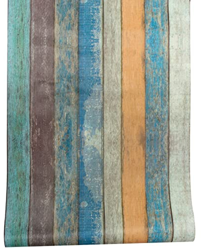 JOLIHOME Holzoptik Tapete Blau Klebefolie Selbstklebend Aufkleber Retro Stil Wasserdicht Dekorfolie für Wohnzimmer KüChe Schlafzimmer Badezimmer Wand 44.5x500cm