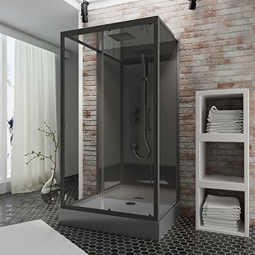 Schulte Wellnesskabine Bali 85x115 cm, 215 cm hoch, Schwarz | Komplettdusche mit 5 mm Sicherheitsglas in schwarzer Ausführung.