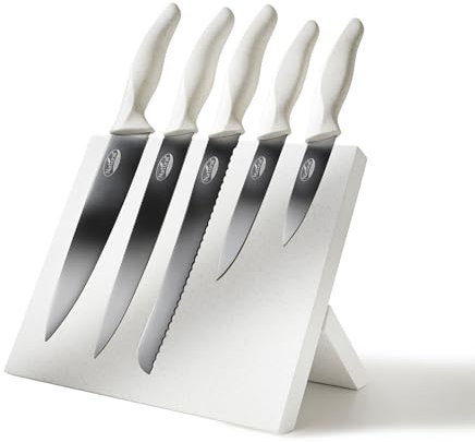 Natural Line® Edelstahl-Messer-Set 5-tlg., klappbarer Messerblock, Griffe aus Stroh