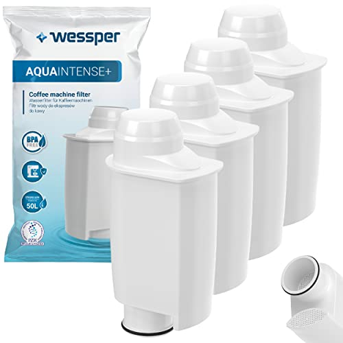 Wessper 4 Pezzi Filtro Acqua per Macchina da Caffè | Filtro Acqua di Ricambio Compatibile con Saeco CA6702/00 CA6706/48 Brita Intenza+ | Addolcitore Contro il Calcare a Carbone Attivo