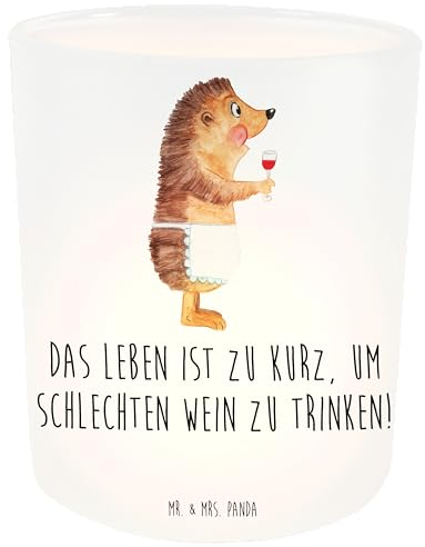Mr. & Mrs. Panda Teelicht Igel Wein - Geschenk, Wein trinken, Teelichter, Kerzenlicht, Teelichthalter, Kerzenglas, Tiermotive, Weißwein, Gute Laune,