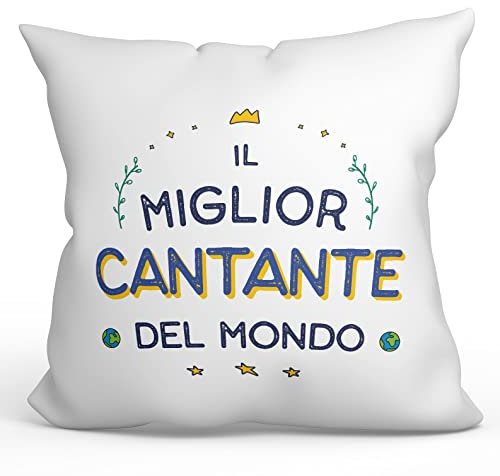 Mugffins Cuscino CANTANTE uomo - In italiano - Miglior del Mondo - Idee Regali Divertenti Laurea Compleanno - Rivestimento e Imbottitura (40x40 cm). Tatto Cotone