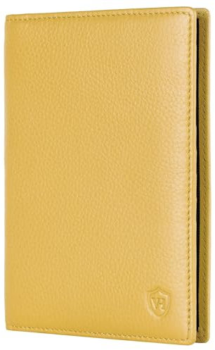 VON HEESEN® Reisepasshülle Leder Etui mit RFID-Schutz - Passhülle Passport Reisepass Mappe Hülle Organizer - Reiseorganizer für Damen & Herren (Gelb)