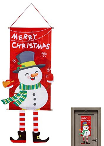 Bandera colgante de Feliz Navidad – Banderas colgantes de Feliz Navidad para patio, banderas decorativas de vacaciones para exteriores, pancartas de muñeco de nieve de Papá Noel de temporada al aire