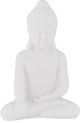 Relaxdays Buddha Figur sitzend, 17 cm hoch, Garten-Dekofigur, wetterfest & frostsicher, Dekoskulptur Wohnzimmer, weiß