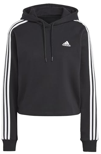 adidas Donna Essentials 3-Stripes French Terry Crop Hoodie, Black/White, L