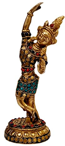 Purpledip Brass Idol Queen Maya of Sakya, Mother of Gautam Buddha: Collectible Statue with Gemstones Overlay (12155A)