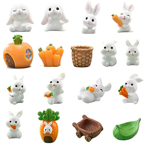 17 Piezas Figuras de Conejito de Pascua, Lindo Decoracion de Pascua, Conejo Figuritas, Adornos de Jardín de Hadas en Miniatura, Cake Topper para Decoración de Pascua, Fiesta de Cumpleaños