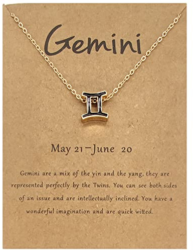 LODMLOER Gemini Constellations Pendant Necklace – Fashion Gold Chains Zodiac Sign Halskettes With Paper Card For Girl Birthday Gifts,Gemini,41+6Cm