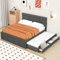 Kayan Doppelbett 140x200cm, Polsterbett Ausziehbett mit Ausziehfunktion, DREI Schubladen, Lattenrost, Verstellbares Kopfteil, Familienbett Ausziehbares Bett 200x140cm (Grau)