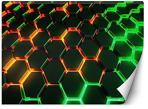 Feeby Papier Peint Intissé Néon Effet 3D 250x175 cm vert XXL Moderne Décoration Murale Tableaux Muraux Tapisserie Salon Chambre à coucher Formes Géométriques