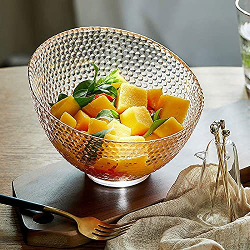 Gehämmerte, schräg geschnittene Obstschale, Haushalts-Servierschale mit Goldrand für Obst, Gemüse, Snacks, Desserts (weiß)