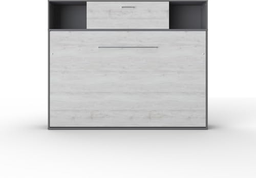 MAXIMAHOUSE Schrankbett horizontal mit praktischen Aufsatz, Invento LED 120H mit Lattenrost aus Holz, Wandklappbett 120x200 modern Concept und Design, stabil,praktisch