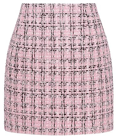 Kinghua Gonna a tubino da donna in lana scozzese autunno inverno vita alta fessura aderente lunghezza al ginocchio gonna midi, Tweed Rosa Nuovo, XS