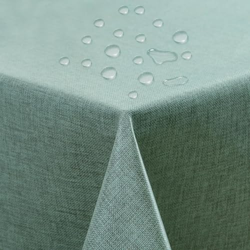 ATsense Tischdecke Abwaschbar Grün, Abwischbare Tischdecken Wasserabweisend Lotuseffekt, Fleckabweisend Table Cloth Leinenoptik, Tischtuch 140x220 cm Rechteckig