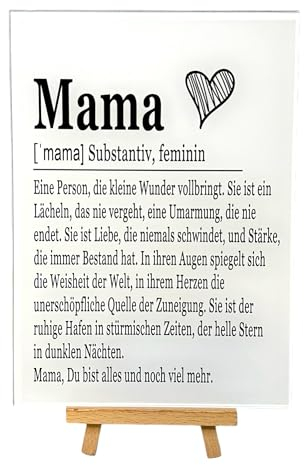 PURESIZE Mama Geschenk Acrylglasbild - Dankbare Muttertags- und Geburtstagsdekoration, 15x21 cm mit Staffelei zum Aufstellen, Elegantes Schwarz-Weiß Design - Dankeschön und Deko für Mütter