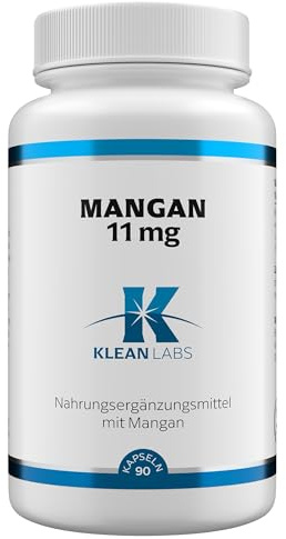 Klean Labs - Mangan 11mg - 90 Kapseln - vegan, ohne Gentechnik, ohne unerwünschte Zusätze - für einen normalen Energiestoffwechsel