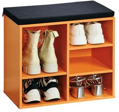 Kesper | Schuhschrank mit Sitzkissen, Material: Faserplatte, Maße: B51,5 x H48 cm x L29,5 cm, Farbe: Orange, Schwarz |15965