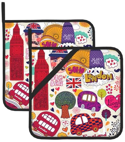 Nezih Topflappen, Schulzeitung in englischer Sprache, Frühling/Sommer, Polyester, 20,3 x 20,3 cm, 2er-Set, für Ofen, Küche, Kochen, Backen