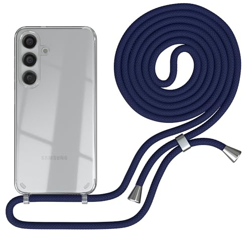 EAZY CASE - Handykette kompatibel mit Samsung Galaxy S24 Kette zum Umhängen für Galaxy S24 Hülle mit Band aus Silikon stoßfeste transparente Handyhülle als Fallschutz in Navy Blau