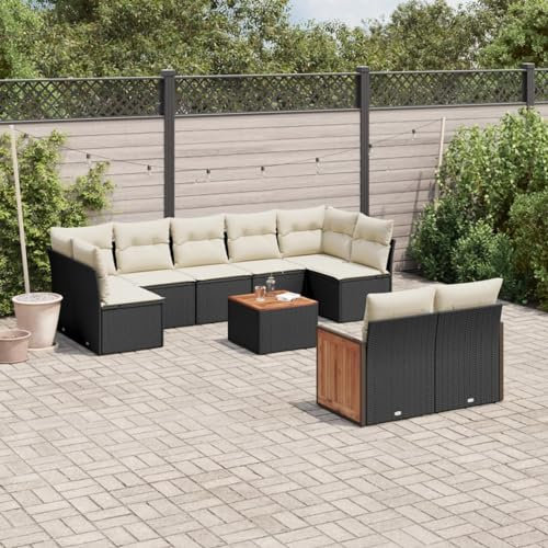 SECOLI XXL Rattan Gartenmöbel Set Con Stauraum Loungemöbel Set Terrassenmöbel Gartenlounge Ecksofa Garten Loungesofa Outdoor Sitzgruppe PolyRattan Ecklounge Lounge Set Schwarz 10-tlg-Type-221