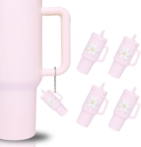 Marchoose 4pc Silicone Stanley Cup Tumbler Keychain, Rose Quartz, Fit For Most Tumbler Brand