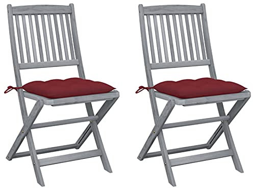 CIADAZ Klappbare Gartenstühle 2 STK. mit Kissen, Gartenmöbel, Balkonstühle, Hochlehner, Balkonmöbel, Bistrostuhl, Balkonset, Garten Stühle, Armlehnenstuhl, Massivholz Akazie